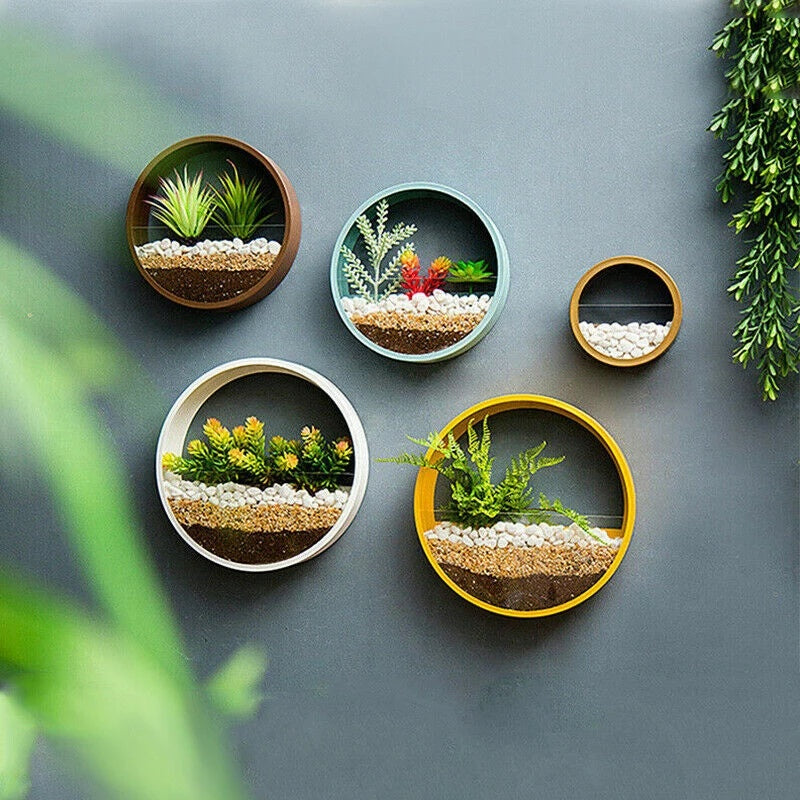 Round Iron Wall Vase Home Living Room Restaurant Hanging Basket Flower Pot Wall Decor Succulent Plant Planters Art Glass Vases Treasure of gems