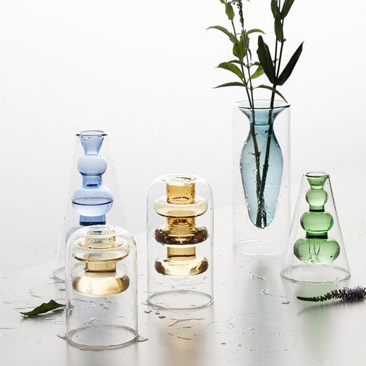 Home Decoration Accessories Nordic Ins Colourful Glass Transparent Vase Living Room Dining Table Dried Flowers Hydroponic Vases Treasure of gems