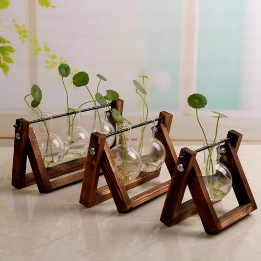 Swing Wooden Stand Hydroponic Plant Container Glass Vase Treasure of gems